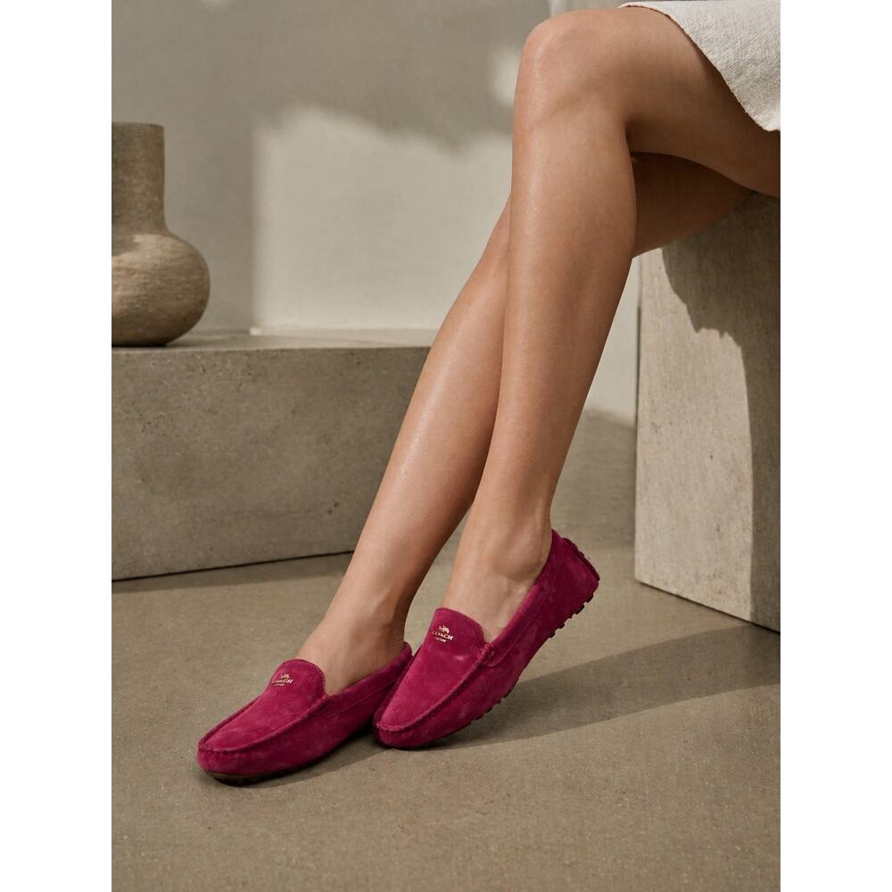 Coach Suede Fuchsia Loafers Size 9B Elegant Driving Shoes - Picture 1 of 13
